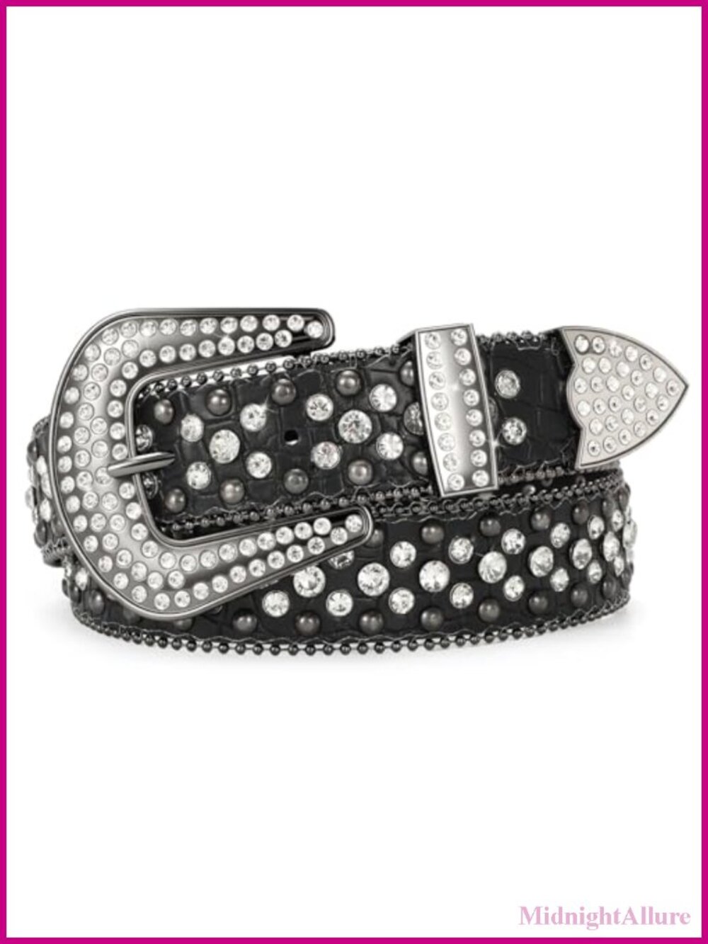 Rhinestone Studded Belt Faux Crocodile Grain Leather Western Cowgirl Bling